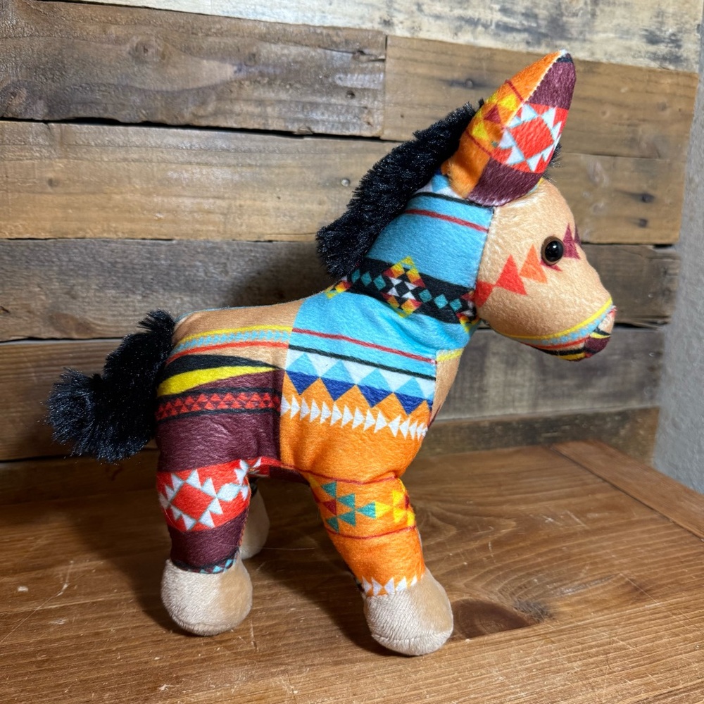 PLUSH DONKEY STUFFED ANIMAL SOUTHWESTERN PRINT WISHPETS EUGENIO‎